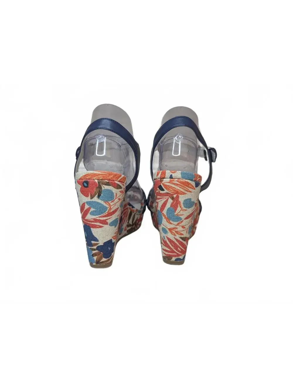 Anne Klein Floral Wedge Sandals Navy Braided Strap Size‎ 9